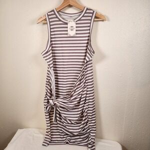 La Mode Dress Size SMALL Gray And White Striped